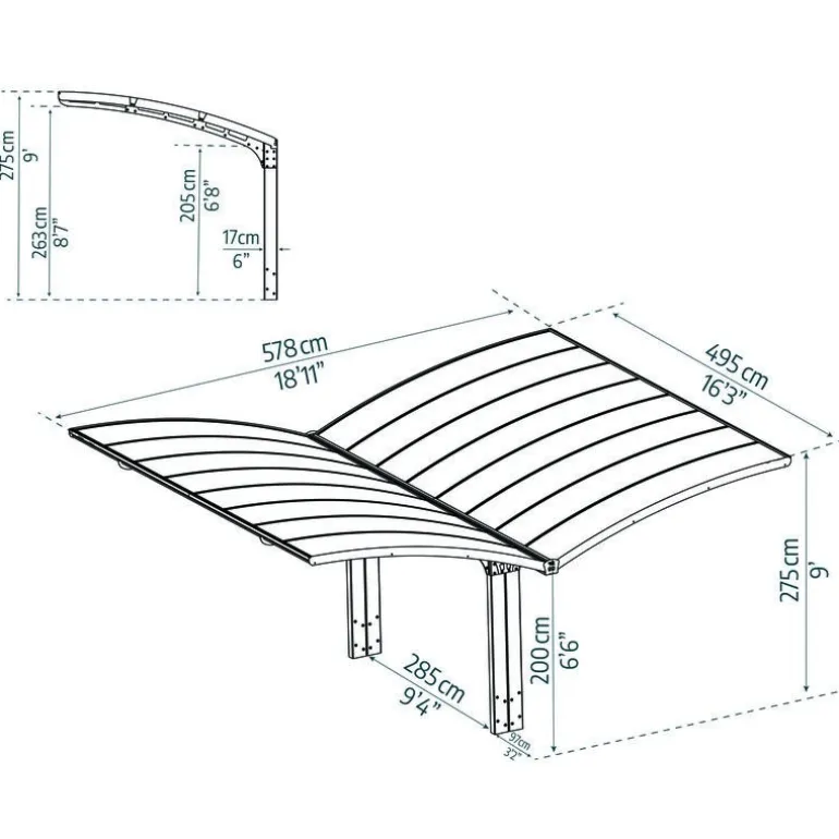 Canopia Arizona Wave Carport Doppio in Alluminio 6 X 5 m