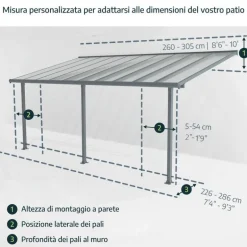 Canopia Feria Pergola Addossata in Alluminio 3X5.5 m Grigio