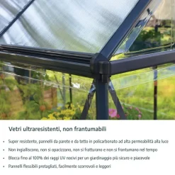 Canopia Lean-To Serra Da Giardino in Policarbonato Argento 244X124X225 cm Ibrida