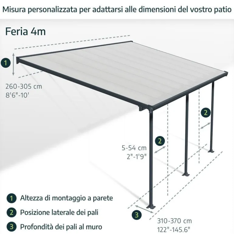 Canopia Olympia Pergola Addossata in Alluminio 3X6.2 m Grigio