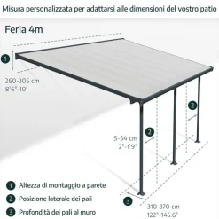 Canopia Olympia Pergola Addossata in Alluminio 3X6.2 m Bianco
