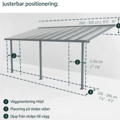 Canopia Sierra Pergola Addossata in Alluminio 3X9.2 m Grigio