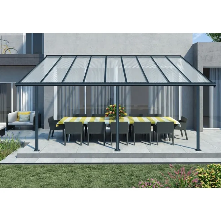 Canopia Sierra Pergola Addossata in Alluminio 3X5.6 m Grigio