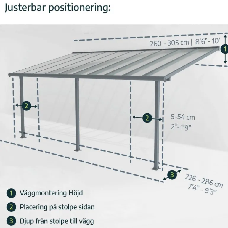 Canopia Sierra Pergola Addossata in Alluminio 3X10.4 m Grigio