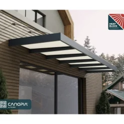 Canopia Sophia XL Pensilina Da Esterno 570X140 cm - Struttura Grigia Pannelli Opal Bianco