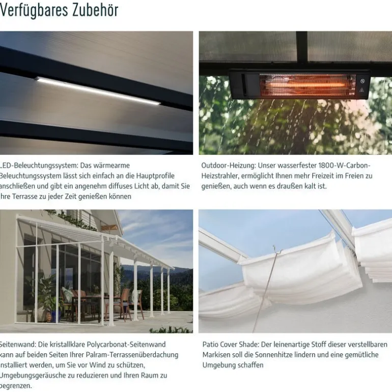 Canopia Stockholm Pergola Addossata in Alluminio di Premium 3.4X9.5 m Trasparente