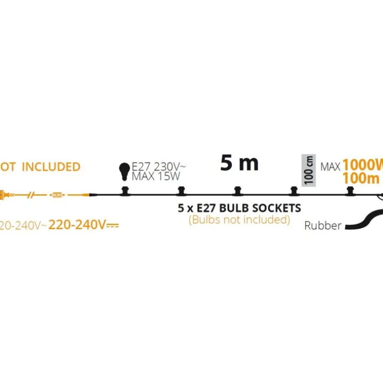 Catena Party Light con 5 Portalampada E27 5m Prolungabile