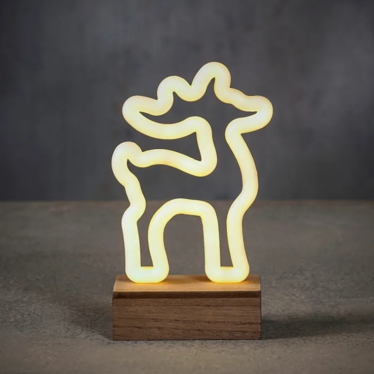 Decorazione LED a forma di Renna Bianco Caldo a Batteria con Timer