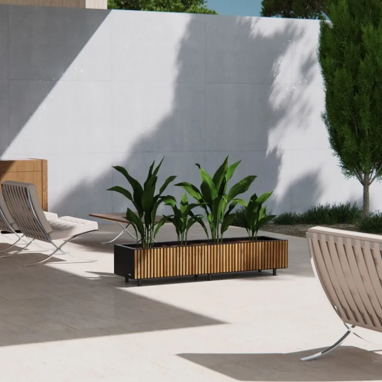 Fioriera Bassa Herstera PLANTER WOOD XIC 150 in Metallo colore Antracite 150x40x25cm