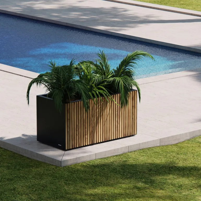 Fioriera Herstera DECO PLANTER in Metallo colore Nero e Legno 100x50x50 cm