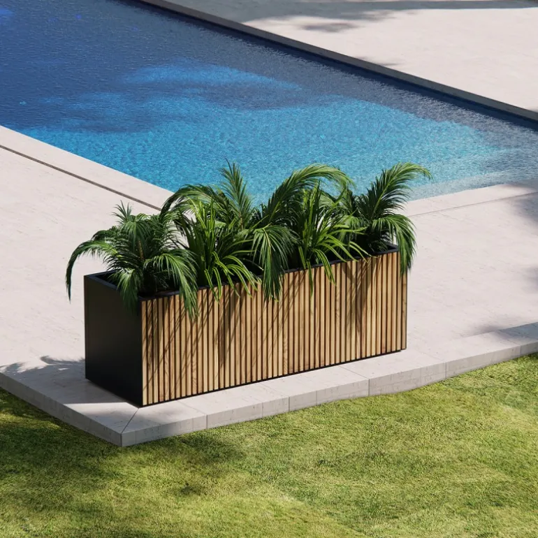 Fioriera Herstera DECO PLANTER in Metallo colore Nero e Legno 150x50x50 cm