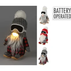 Gnomo Sciatore in Tessuto con Led 20 cm. Pezzo Singolo