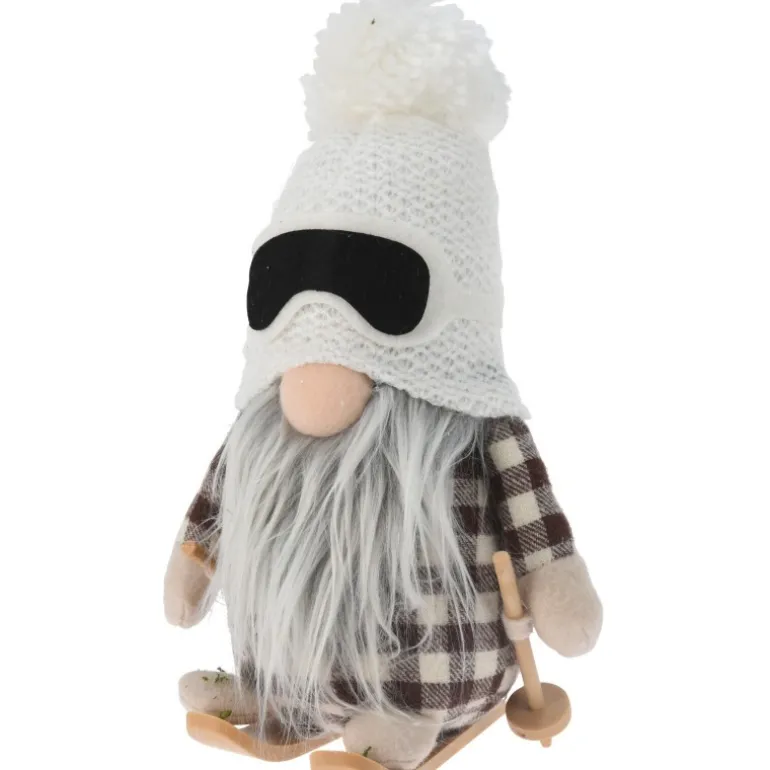 Gnomo Sciatore in Tessuto con Led 20 cm. Pezzo Singolo