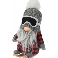Gnomo Sciatore in Tessuto con Led 20 cm. Pezzo Singolo