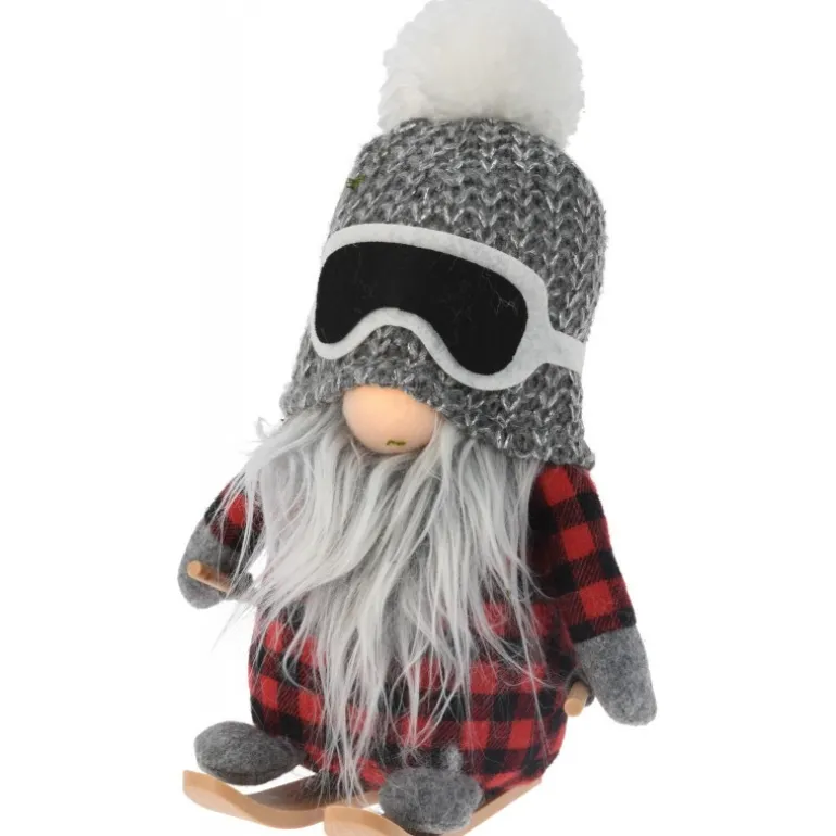 Gnomo Sciatore in Tessuto con Led 20 cm. Pezzo Singolo