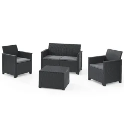 Keter Set 2 Poltrone + Divano + Tavolino contenitore EMMA LOUNGE Grafite