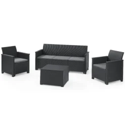 Keter Set 2 Poltrone + Divano 3 posti + Tavolino contenitore EMMA LOUNGE Grafite