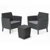 Keter Set 2 Poltrone + Tavolino contenitore con Cuscini SALEMO BALCONY Grafite