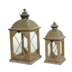 Lanterna in legno con vetro Media dim 14x14x32 cm. Pezzo Singolo