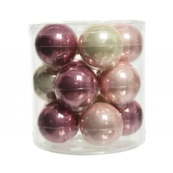 Palline di Natale in vetro da appendere 6 cm Rosa e Perla. Set 15