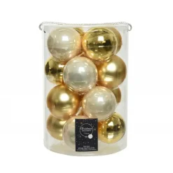 Palline di Natale in vetro da appendere 8 cm Oro e Perla. Set 16