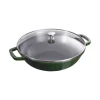 Wok con Coperchio in Vetro 30 cm Verde Basilico in Ghisa